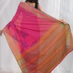 Unnati Silks Pink & Brown Cotton Printed Saree With Unstitched Blouse image 2