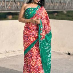 Saree Mall Red & Green Cotton Printed Saree With Unstitched Blouse-picture-45