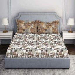 Spaces Atrium Ecom Dark Brown 100% Cotton 144 TC Double Bedsheet with 2 Pillow Covers-picture-30