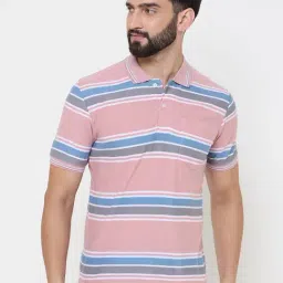 Duke Pink Regular fit Stripes Polo T-Shirt-image-76