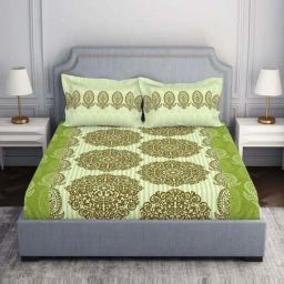 Spaces Atrium Ecom Green 100% Cotton 144 TC Double Bedsheet with 2 Pillow Covers-picture-24