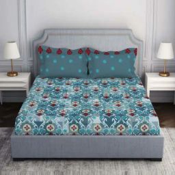 Spaces Atrium Ecom Blue 100% Cotton 144 TC Double Bedsheet with 2 Pillow Covers-picture-29