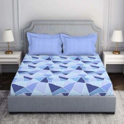 Spaces Atrium Ecom Light Blue 100% Cotton 144 TC Double Bedsheet with 2 Pillow Covers-picture-34