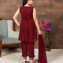 Aarika Kids Maroon Embroidered Kurti Set image 2