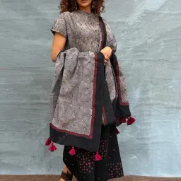 Chidiyaa Soil Winter's Veil Blockprinted Cotton Dupatta-picture-27