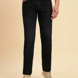 Cantabil Dark Blue Regular Fit Solid Denim Jeans-picture-37