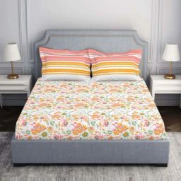 Spaces Atrium Ecom Multicolor 100% Cotton 144 TC Double Bedsheet with 2 Pillow Covers-picture-32