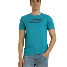 Allen Solly Blue Cotton Slim Fit Logo Printed T-Shirt-picture-35