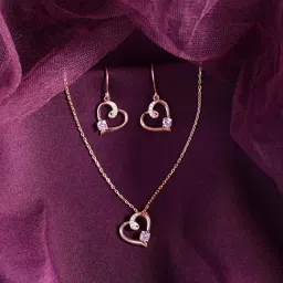 Clara 925 Silver Rose Gold-Plated Swiss Zirconia Pink Heart Pendant with Chain & Earring Set-image-61
