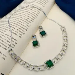 Abdesigns Silver-Plated Emerald American Diamond Necklace-image-99