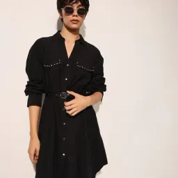Only Black Viscose Solid Long Sleeves Dress-image-34