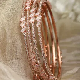 Zeneme Rose Gold Plated Crystal AD Studded Bangles for Women Set of 4-image-94