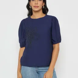 Madame Navy Regular Fit Embellished Top-picture-17