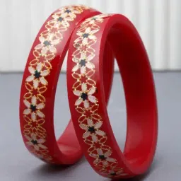 Zeneme Flower Engraved Meenakari Premium Synthetic Bangles for Women & Girls Set of 2-picture-32