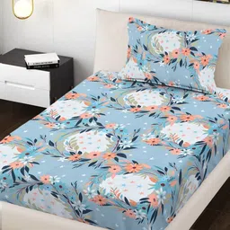 Myntra Elegant Homes Blue Floral 300 TC Single Bedsheet with 1 Pillow Covers-image-71
