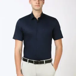 Peter England Navy Cotton Regular Fit Shirt-picture-12