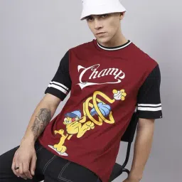 Bewakoof Maroon Cotton Loose Fit Printed T-Shirt-picture-13