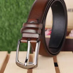 ZEVORA Brown Textured Leather Casual Belt-picture-27