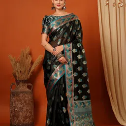 SILKWEAR Ethnic Motifs Zari Organza Fusion Banarasi Saree-picture-18