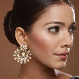 Anouk Gold Plated Kundan Studded Contemporary Shaped Chandbalis image 2