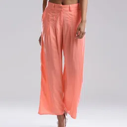 W Women Coral Pink Solid Palazzos-picture-40