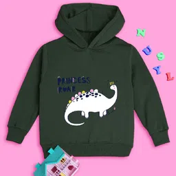 NUSYL Full Sleeves Dinosaur Printed Hooded Sweatshirt  -  Olive Green-image-97