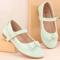 Cute Walk by Babyhug Buckled Closure Ballerina With Bow & Pearl Applique- Green-picture-23