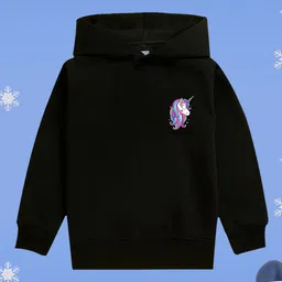 NUSYL Girl'S Fleece I Believe In Unicorns Printed Hoodie - Black-picture-10