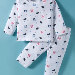 Doreme Single Jersey Knit Full Sleeves Nightwear Suit Set With Space Theme Print - Off White-picture-12