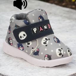 Lil Lollipop Mesh Panda Designed Velcro Closure Musical Shoes - Grey-picture-3