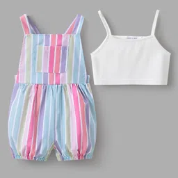Mark & Mia Striped Dungaree & Sleeveless Solid Color Inner Tee - Light Blue Pink & White-picture-17