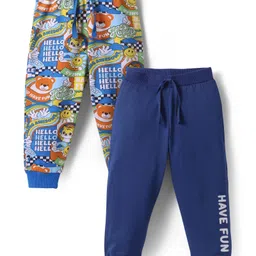Babyhug Single Jersey Full Length Lounge Pants with Animal & Text Print Pack Of 2 - Blue & Navy Blue-picture-12