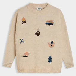 Mi Arcus Full Sleeves Camp Theme Embroidered Sweater - Beige-picture-20