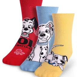 Cute Walk By Babyhug Disney Ankle Length Anti-Bacterial Socks With 101 Dalmatians Graphics Pack Of 3 - Red Light Blue & Yellow-picture-38