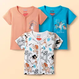 Babyhug Disney 100% Cotton Half Sleeves Front Open Jhablas with Mowgli & Friends Graphic Pack of 3 - Light Blue & White-picture-26
