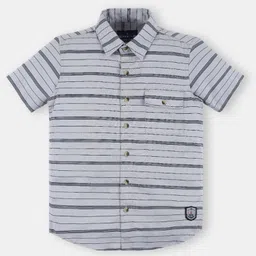 INFINITY Twill Cotton Woven Half Sleeves Striped Shirt - Grey-picture-17