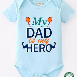 BLUSHES 100% Cotton Fathers Day Theme Half Sleeves My Dad Is My Hero Text Printed Onesie - Aqua Blue-picture-47