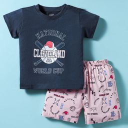 CUCUMBER Single Jersey Knit Half Sleeves Shorts Night Suit With Sports Theme Print - Lavender-picture-40