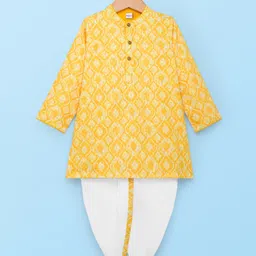 Babyhug Woven Full Sleeves Hakkoba Embroidered Kurta Dhoti Set -Yellow-picture-15