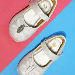 Mine Sole Butterfly Applique Detailed Velcro Closure Mary Jane Ballerinas - Silver-picture-12