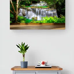 Tushaco Handicrafts Green & White Waterfall Canvas Wall Art image 4