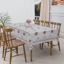 Myntra Elegant Homes Silver-Toned Geometric Printed Waterproof Plastic 6-Seater Table Cover-image-0