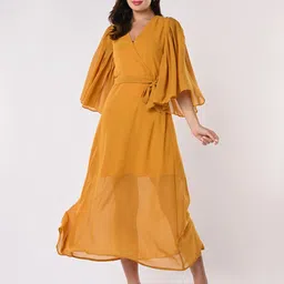 Iti Flared Sleeve Wrap Midi Dress with Belt-picture-10