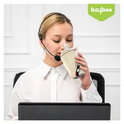 BAYBEE Sippy Cup with Lid & Straw for Kids | Spill Proof Stainless Steel Sipper Tumbler with Anti-Slip Silicone Grip Insulated Coffee Mug | BPA-Free Hot & Cold Drinking Sippy Cup (420ml, White) image 2