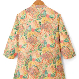 Babyhug Woven Full Sleeves Kurta Pajama Set With Floral Print & Embroidery- Multicolour image 3