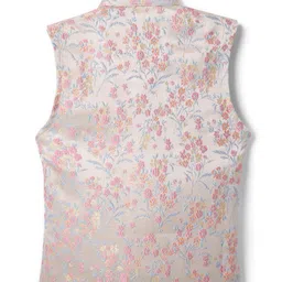 Ridokidz Full Sleeves Solid Kurta & Pyjama With Floral Printed Jacket Set - Baby Pink image 5