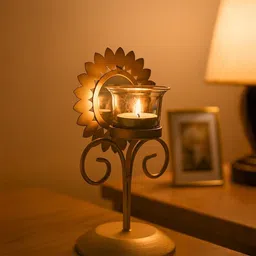 MARKET99 Gold-Toned Sunflower T-Lite Candle Holder image 4