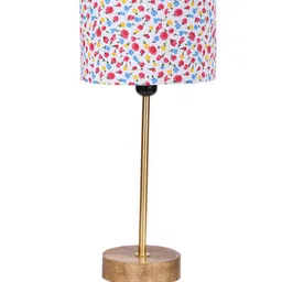 Devansh White & Pink Printed Cylinder Shaped Wooden Contemporary Table Lamp image 4