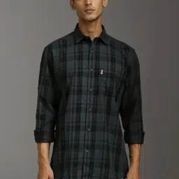 Louis Philippe Grey Slim Fit Checks Shirt-image-3