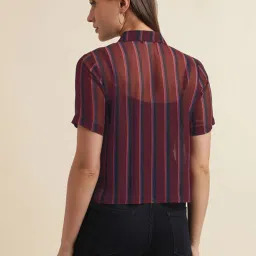SELVIA Brown Striped Cropped Shirt image 2